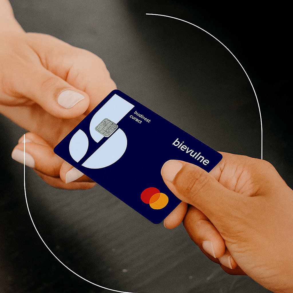 A person handing a Bluevine credit card to another person
